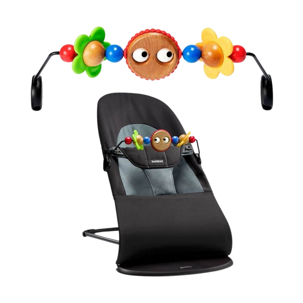 Balansoar BabyBjorn Balance Soft Black/ Grey, Bumbac cu bara de jucarii